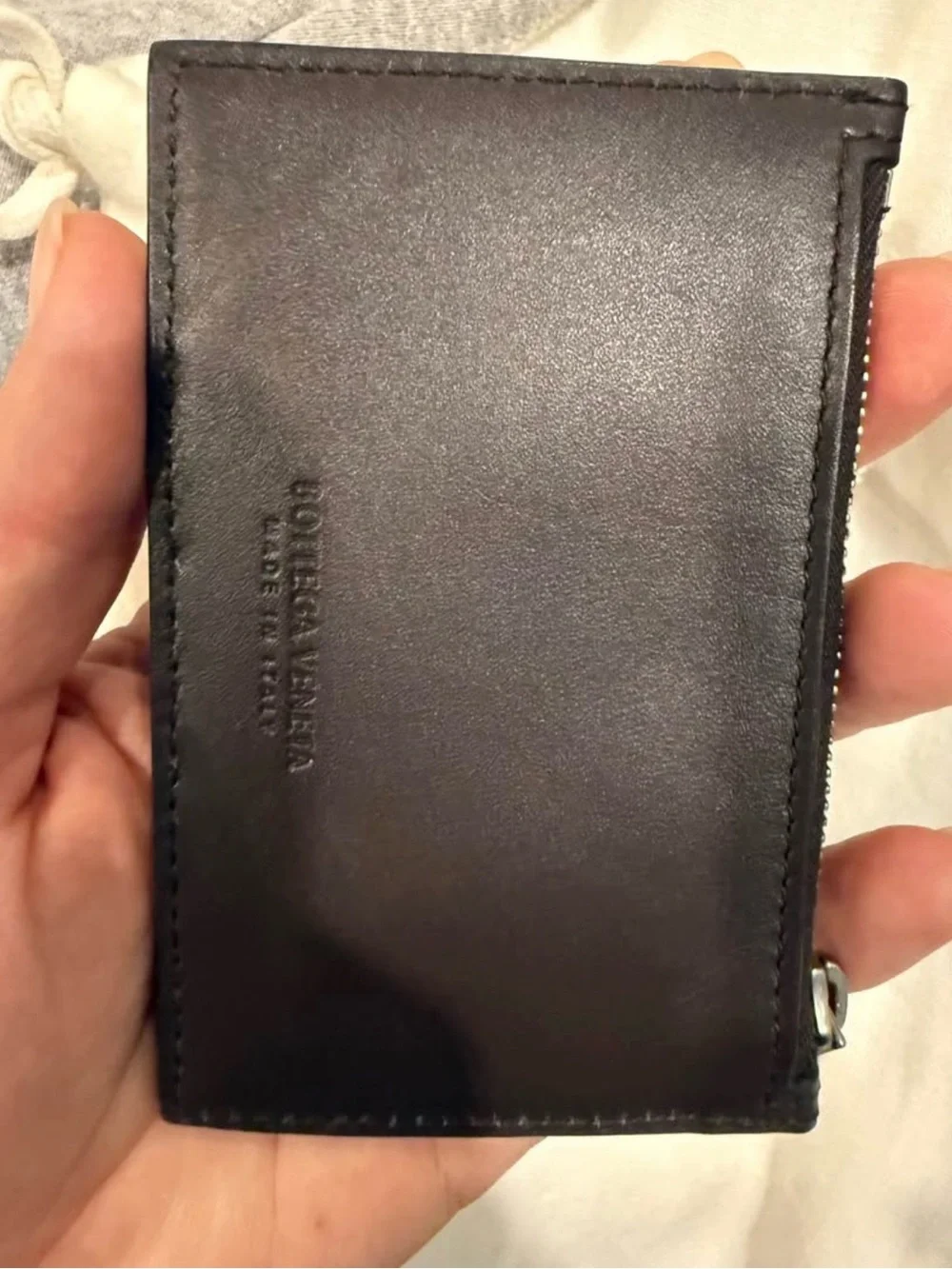 Brand new Bottega Veneta Intrecciato Zipped Card Case- chocolate and blue